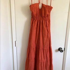 Roxy Orange halter sundress with silver accents